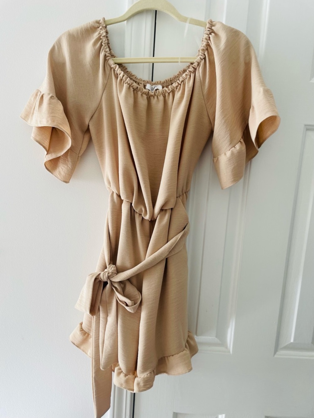 Spin Beige Tie-Waist Short Sleeve Romper